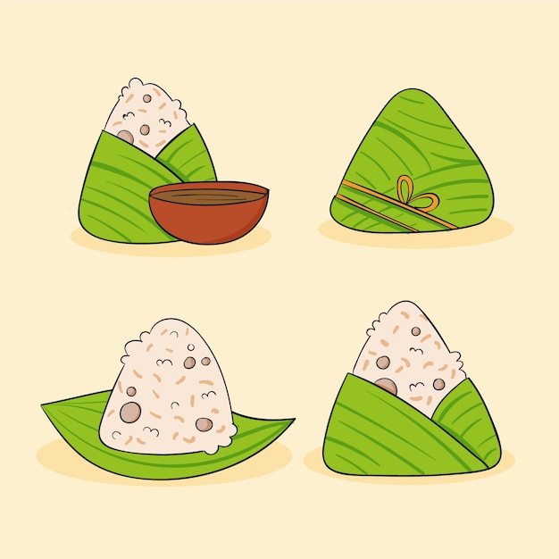 Free vector hand drawn dragon boat's zongzi collection