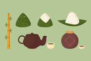 Free vector hand drawn dragon boat's zongzi collection