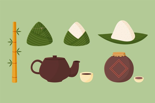 hand drawn dragon boat's zongzi collection