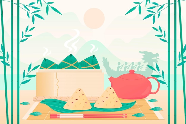 Hand drawn dragon boat zongzi background