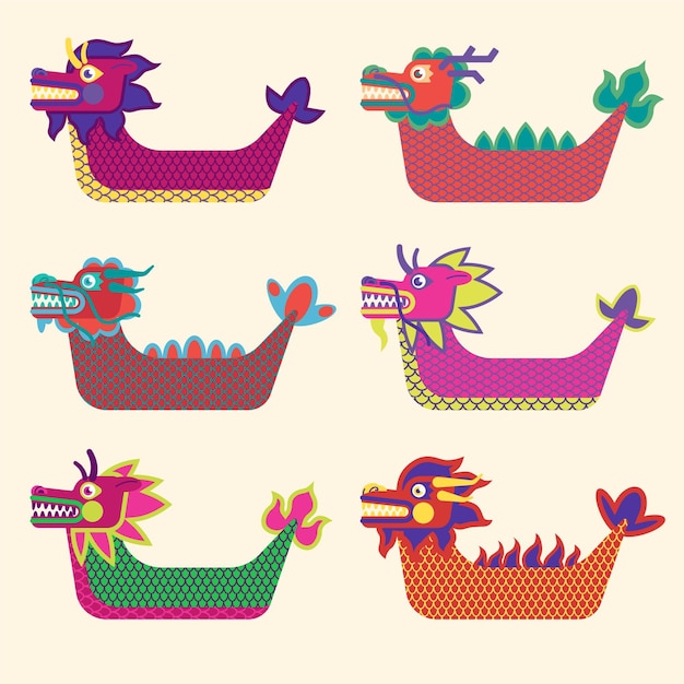 Free vector hand drawn dragon boats pack