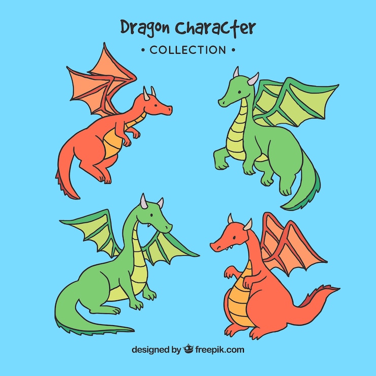 Free Vector hand drawn dragon character collection