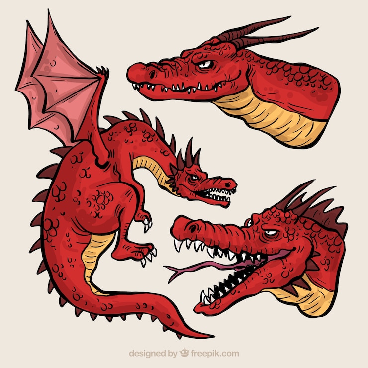 Free Vector hand drawn dragon character collection