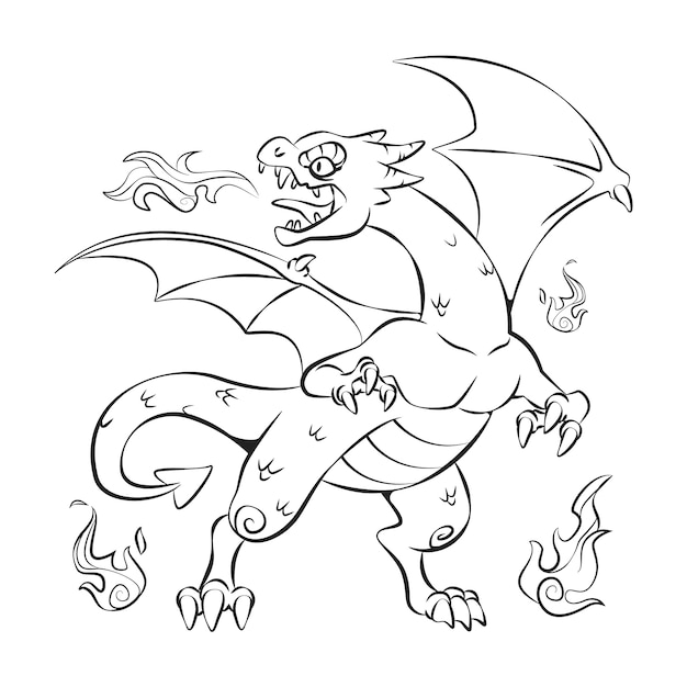 Hand drawn dragon outline illustration