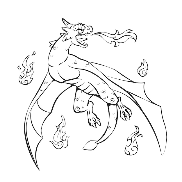 Hand drawn dragon outline illustration