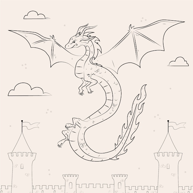 Hand drawn dragon outline illustration