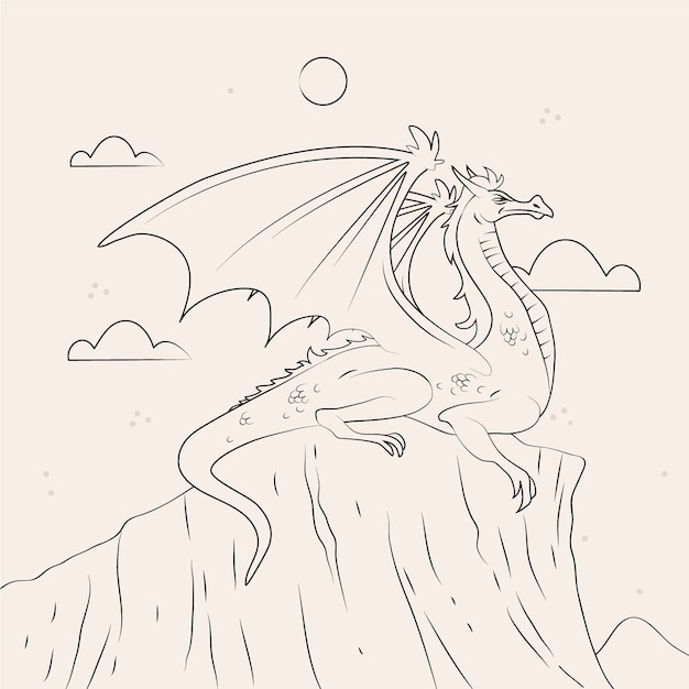 Illustrazione del profilo del drago disegnato a mano