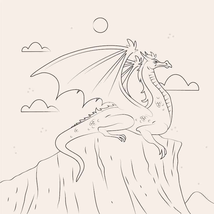 Free Vector hand drawn dragon outline illustration