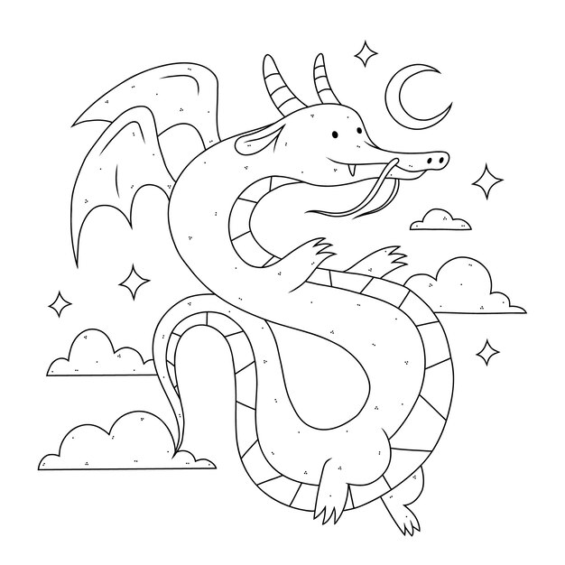 Hand drawn dragon outline illustration