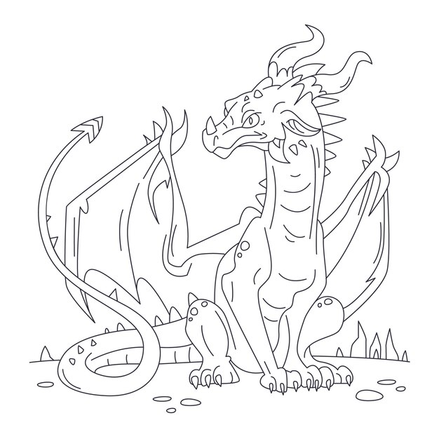 Hand drawn dragon outline illustration