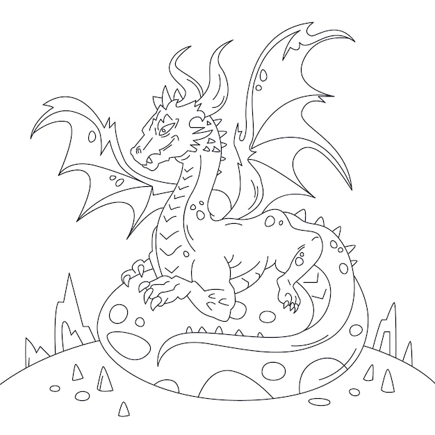Бесплатное векторное изображение Нарисованная рукой иллюстрация контура дракона