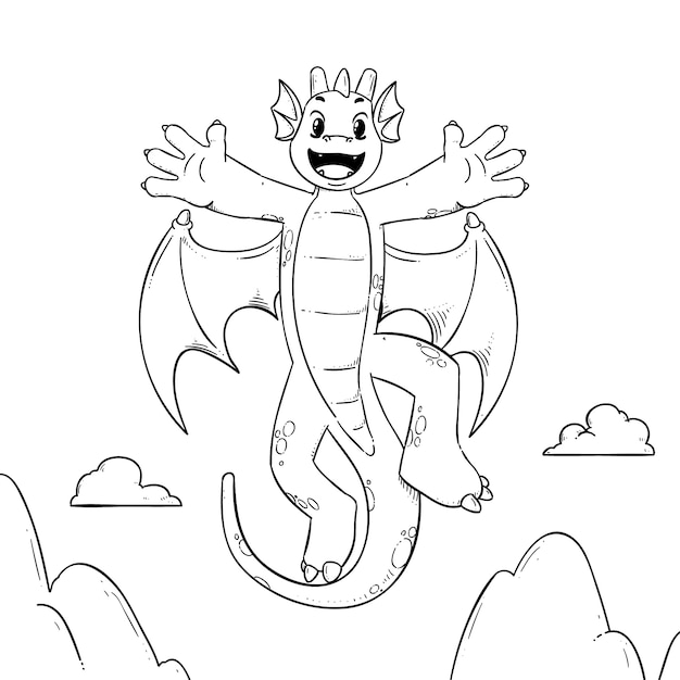Нарисованная рукой иллюстрация контура дракона