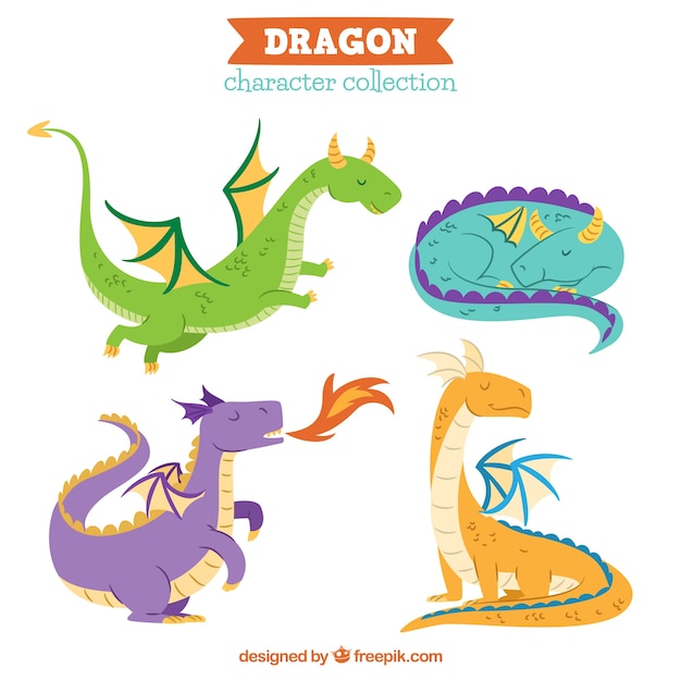 Бесплатное векторное изображение Рисованные драконы с прекрасным стилем