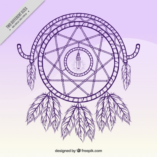 Hand drawn dream catcher on a purple background