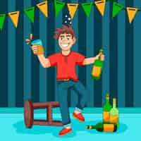 Free vector hand drawn drunk cartoon illustration