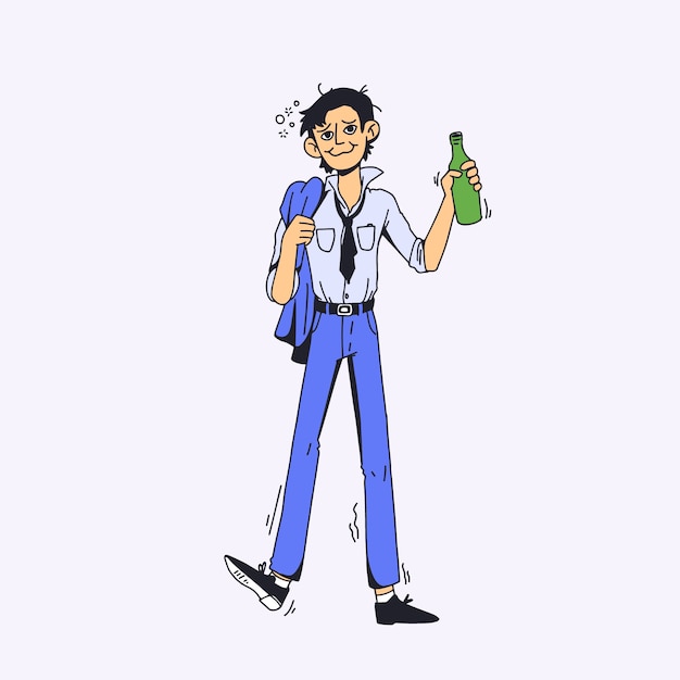 Нарисованная рукой иллюстрация пьяного человека