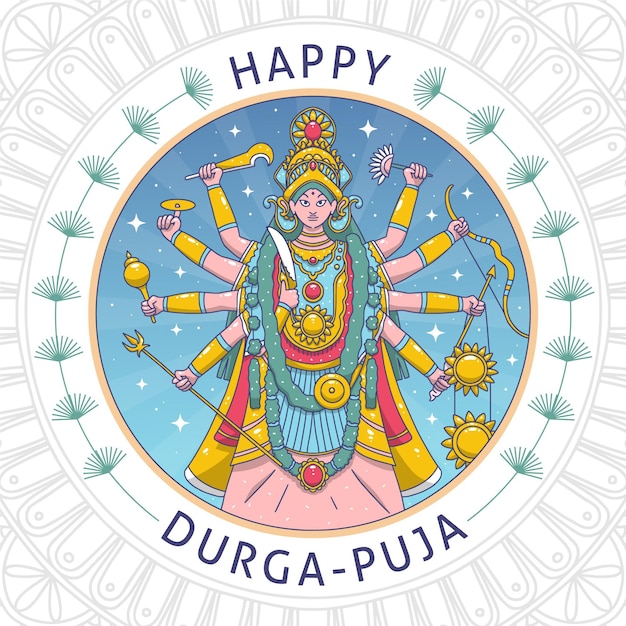 Vettore gratuito sfondo di durga-puja disegnato a mano