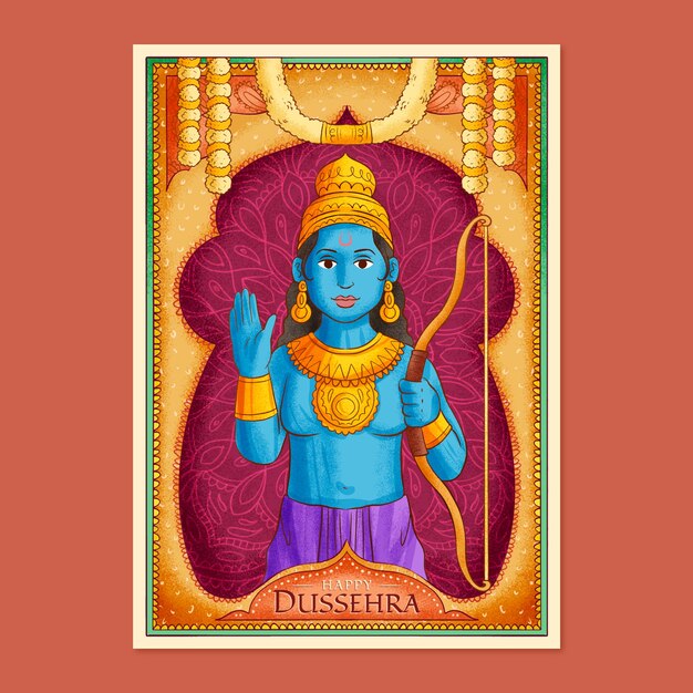 Hand drawn dussehra vertical poster template