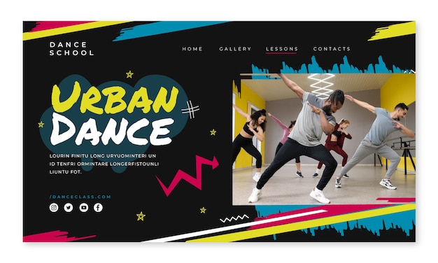 Бесплатное векторное изображение Нарисованная вручную динамическая целевая страница танцевальной школы