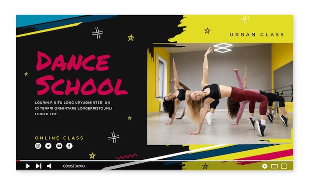 Free vector hand drawn dynamic dance school youtube thumbnail