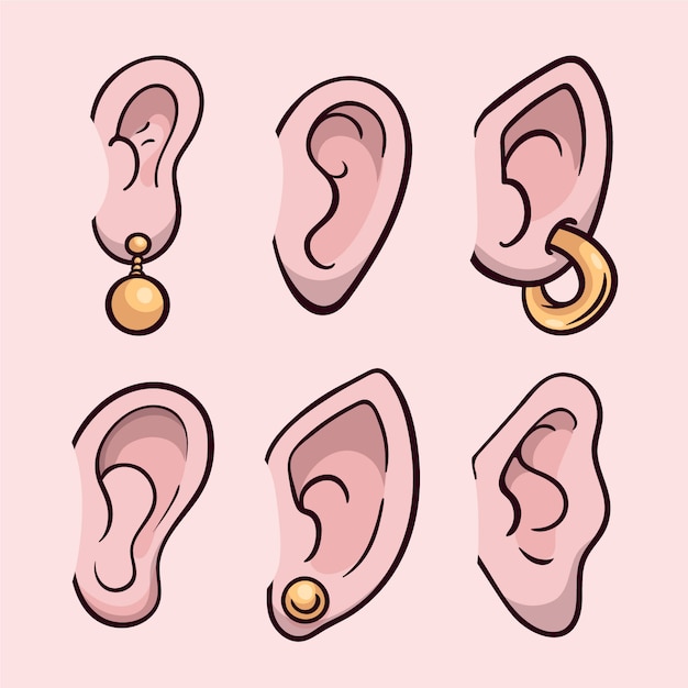 Free vector hand drawn ear cartoon collection illustration