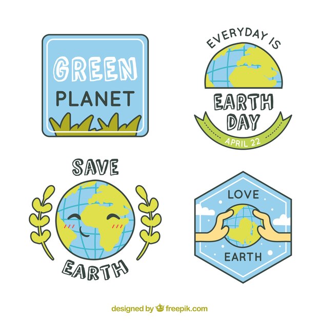 Free Vector hand drawn earth badges