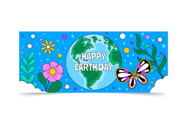 Hand drawn earth day horizontal banner