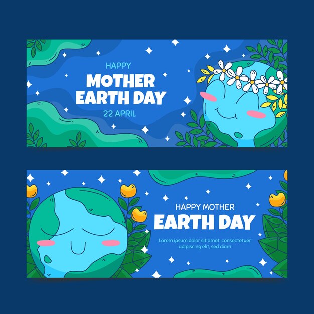 Free vector hand drawn earth day horizontal banners set