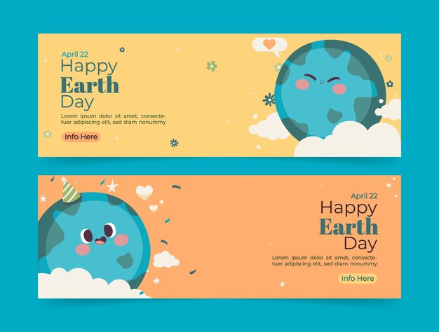 Hand drawn earth day horizontal banners set