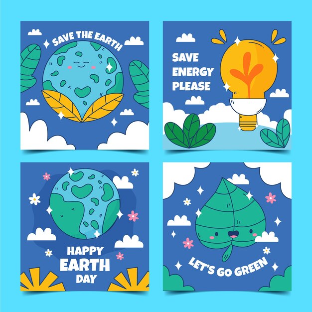 Free vector hand drawn earth day instagram posts collection