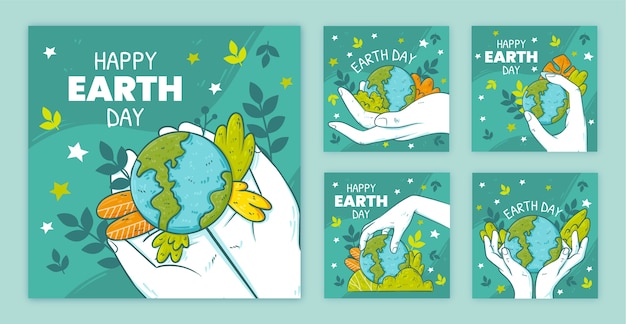 Hand drawn earth day instagram posts collection