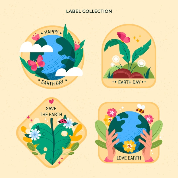 Free vector hand drawn earth day labels collection
