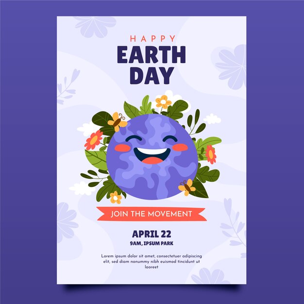 Hand drawn earth day vertical poster template