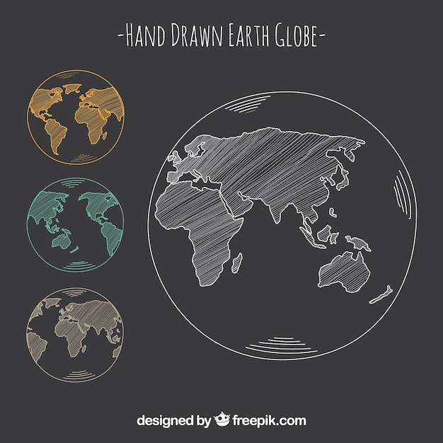 Free vector hand-drawn earth globe in three colors