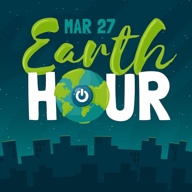 Free vector hand-drawn earth hour illustration with planet and turn off button
