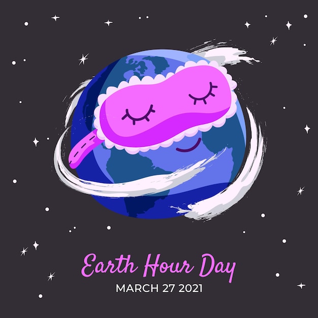 Free vector hand drawn earth hour sleeping planet