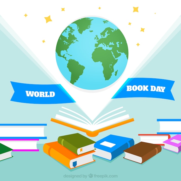 Free vector hand drawn earth with a lot of books background