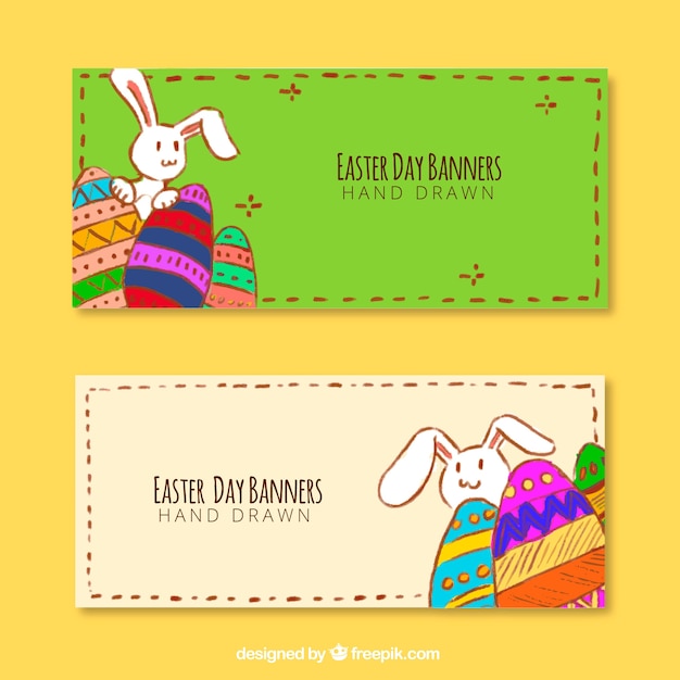 Vettore gratuito easter banners disegnati a mano