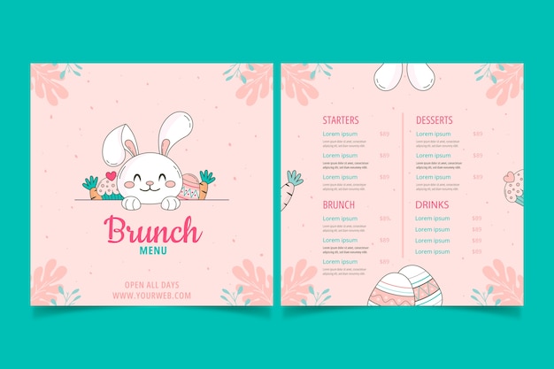 Modello di menu del brunch di pasqua disegnato a mano