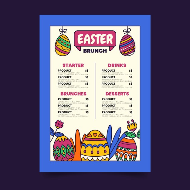 Hand drawn easter brunch menu template