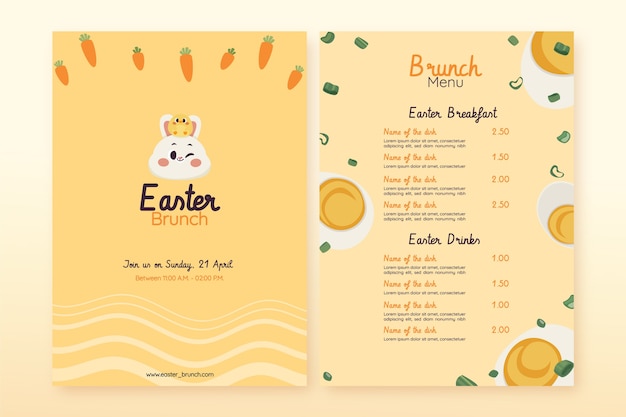 Vettore gratuito modello di menu del brunch di pasqua disegnato a mano