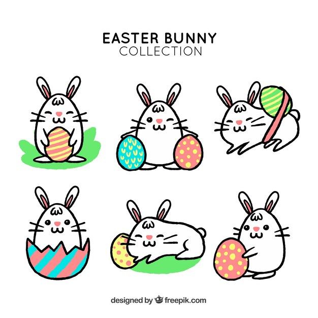 Hand drawn easter bunnies collection