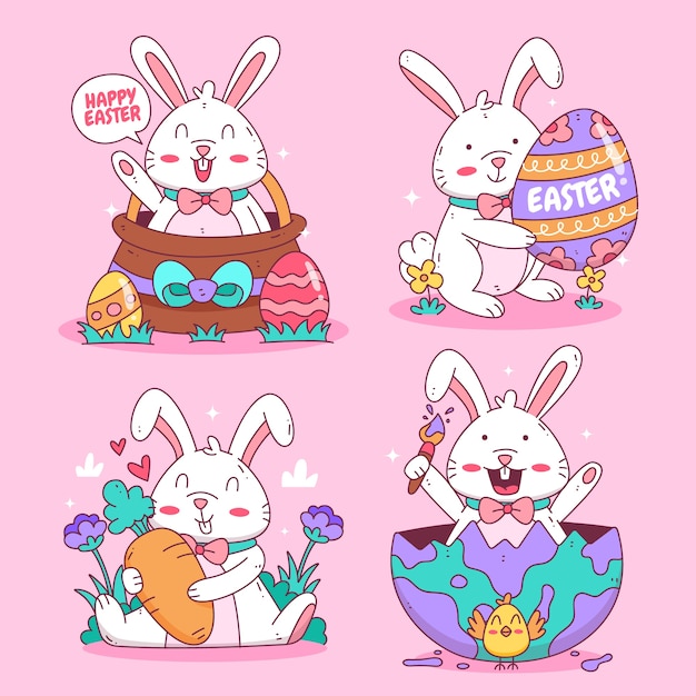 Hand drawn easter bunnies collection