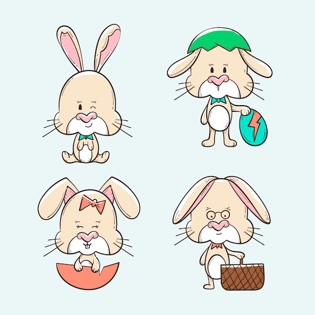 Hand drawn easter bunnies collection