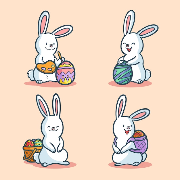 Vettore gratuito collezione di coniglietti pasquali disegnati a mano