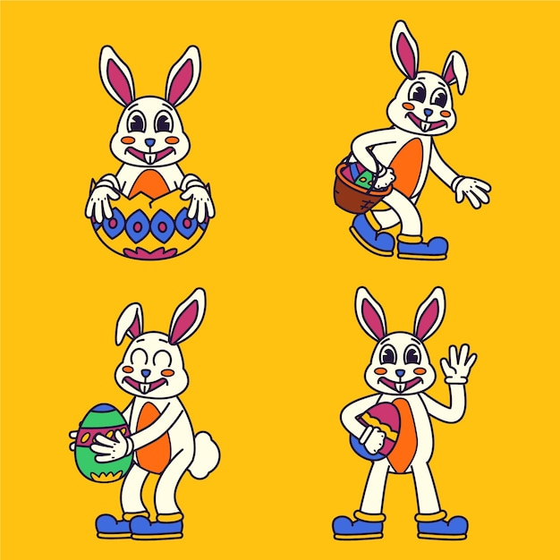 Free vector hand drawn easter bunnies collection