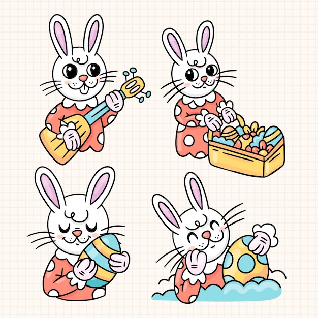 Hand drawn easter bunnies collection