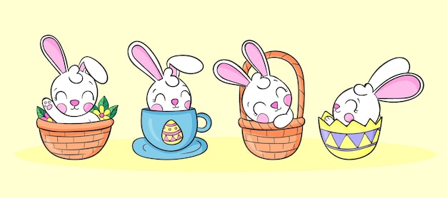 Hand drawn easter bunnies collection