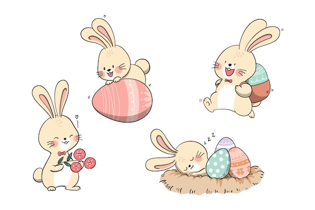 Free vector hand drawn easter bunnies collection