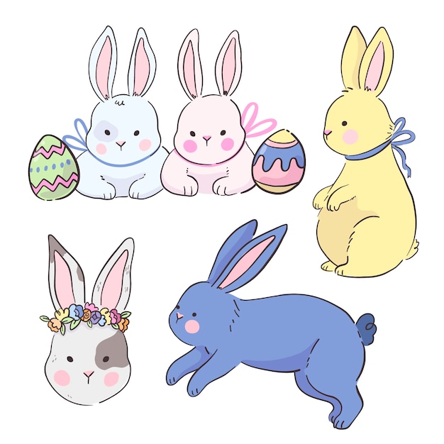 Free vector hand drawn easter bunnies collection